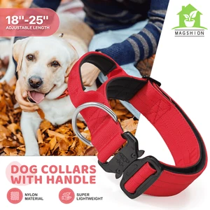 Red Reflective Nylon Dog Collar Soft Comfortable Adjustable Puppy Neck w/ Handle - Picture 1 of 10