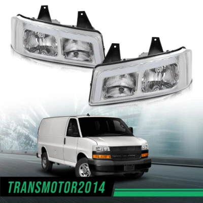 Headlights Headlamps Clear Fit For 2003-2019 Chevy Express GMC Savana Van LED Foto 1 de 4