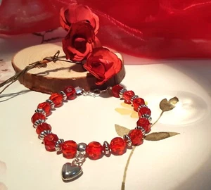Handcrafted Bespoke Red and Silver Bracelet - Picture 1 of 6