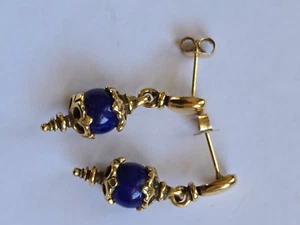 14K Solid Gold Lapis Lazuli Drop Earrings-.5.07 Grams - Picture 1 of 14