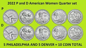 2022 P & D Set di 10 monete da donna americana quarto - Disponibile - a portata di mano - Foto 1 di 1
