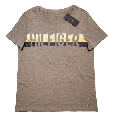 CAMISETA MUJER TOMMY HILFIGER RAYAS CORTE RELAJADO GRIS DORADO PLATA AZUL MARINO M Foto 1 de 3