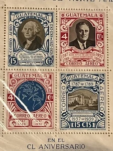 150 Aniversario de la Constitución de los Estados Unidos Guatemala década de 1930 bloque de placas de estampillas - Imagen 1 de 3