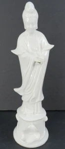 Statua cinese porcellana loto bianco Guan Yin vintage 10" - Foto 1 di 7