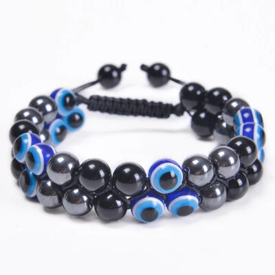 Pulseira Lucky Evil Eye olho de tigre ajustável 8mm miçangas feita à mão pulseira da sorte presente - Imagem 1 de 4