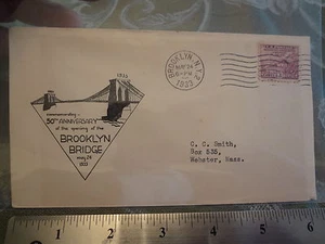 1933 Brooklyn Bridge 50 Anniversary NYC New York City Stamp Cover 1 - Picture 1 of 3