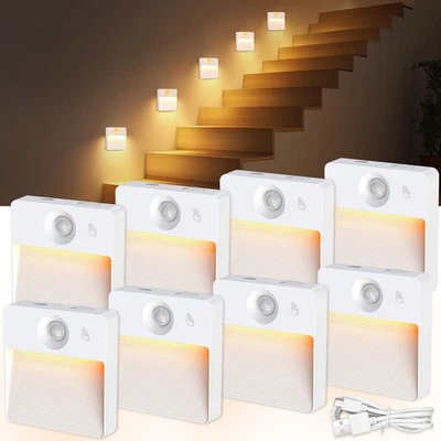 8 Pack Rechargeable Motion Sensor Stair Light for Indoor, RGBW Battery Operat... - Image 1 of 4