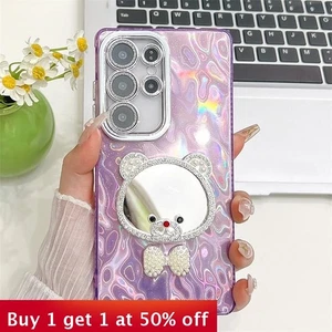 For Samsung Galaxy S25 Ultra S24FE A54 A35 Phone Case Bear Mirror Lens Protector - Picture 1 of 15