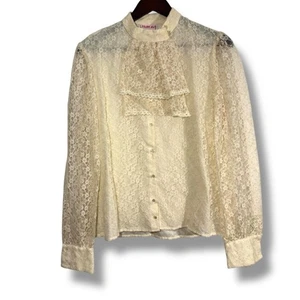 Vintage 1 Park Ave Creme Spitze Coquette Union Made Button Down Hemd - Bild 1 von 16