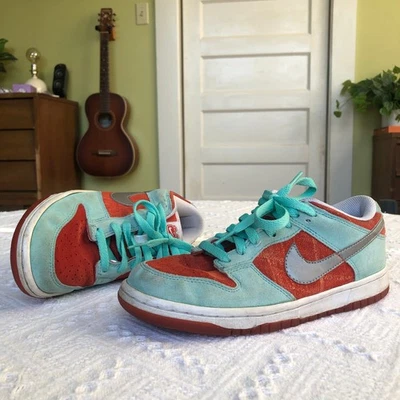 Nike Dunk Low 6.0 2008 azul aguamarina y naranja gamuza EE. UU. 7 UE 38 patín Y2K ropa de calle Foto 1 de 4