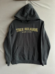 True Religion Hoodie mens Medium Black Shine Arch Pullover Streetwear Designer - Picture 1 of 7