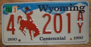 EINZELNES WYOMING NUMMERNSCHILD -1993- 4 201 -1890/1990 CENTENNIAL - BUCKING BRONCO - Bild 1 von 1