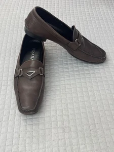 Prada Triangle Logo Plaque Loafers Size US 9.5 Brown Leather Slip On - Picture 1 of 11