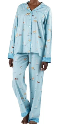 NUEVO Conjunto de pijama de franela azul Munki Munki de 2 piezas para mujer cachorro perro ELIGE LA TALLA Foto 1 de 4