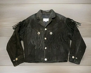Vintage 80er Wilsons Leder Fransen Jacke Damen M schwarz cropped Western - Bild 1 von 22