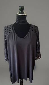Clara Sunwoo Lattice Cut Out Black Liquid Jersey Tunic Top Side Slit Size Large - Picture 1 of 9