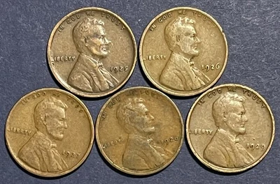 Lincoln Cents. Lot Of 5. 1925-29. Philadelphia Mint. Average Circulated. - Image 1 of 2