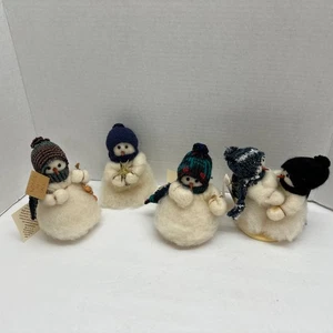 Wooly Snowman Lot of 4 Handmade Figurines Made In Minnesota Winter Wool #1 - Picture 1 of 9