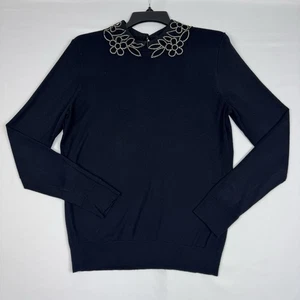 Ted Baker Damen Pullover schwarz verziert Blumenkragen Azaleo Sweater Größe 3 - Bild 1 von 11