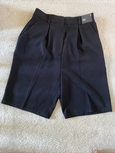 Express 6 Pleated Front High Rise Pockets Zip Bermuda Shorts Black - Picture 1 of 6
