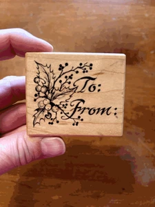 Rubber Stamp PSX E 1592 TO FROM HOLLY Christmas Holiday Gift Tag Label - Picture 1 of 2