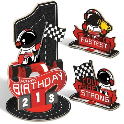 3 PIEZAS Coche de Carreras 1er Cumpleaños Número Signo Centro de Mesa Decoraciones Niños Foto 1 de 4