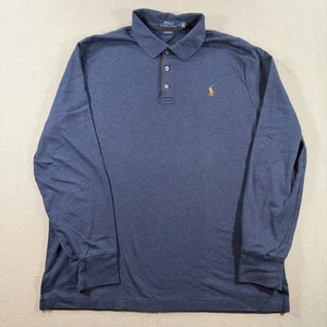Polo Ralph Lauren Langarm Poloshirt Herren Large Blau Einfarbig Fleisch Pony - Bild 1 von 8