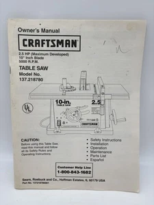 Sears Craftsman 10" Tischkreissäge Original Bedienungsanleitung NUR Modell 137.218780 - Bild 1 von 1