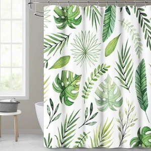 KGORGE Waterproof Shower Curtain for Bathroom Tropical Palm Leaf Pattern on Whit - Picture 1 of 6