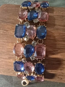 Armband Graziano blau rosa klar Strass goldfarben Vintage verstellbar - Bild 1 von 8