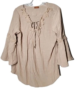 Scully Damen Medium hellbraun Häkel Blumen Bluse Boho Festival Viskose Top - Bild 1 von 7