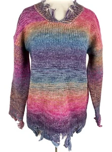 NWT Sabrina Lauren NY Sz XL Pullover Sweater Distressed Frayed Ombre Multicolor - Picture 1 of 9