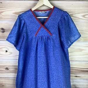Vtg Anne Leslie Nightgown OS House Dress Blue Floral Cottage USA - Picture 1 of 15