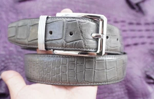 No Jointed - Gray Genuine CROCODILE Belly Belt Skin Leather Men's -W 1.5'' #D15 - Picture 1 of 10