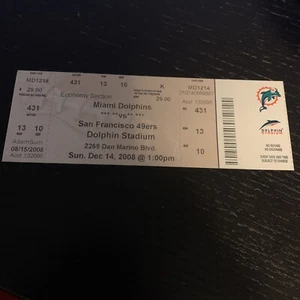Boleto completo 49ers vs Dolphins 14/12/2008 Chad Pennington 2 pases de TD - Imagen 1 de 3