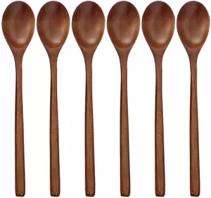 Wooden Spoons, 6 Pieces 9 Inch Wood Soup Spoons for Eating Mixing Stirring, Long - Picture 1 of 12