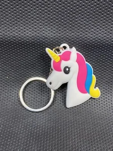 Cute Rainbow Unicorn Head Animal Keychain Pendant Soft Rubber Key Tag Ring - Picture 1 of 2