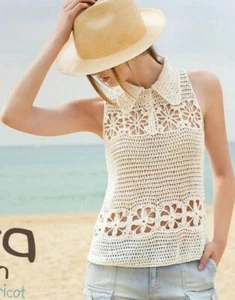 DMC Crochet Natura Cotton Top With Collar Crochet Pattern Size 40 - Picture 1 of 1