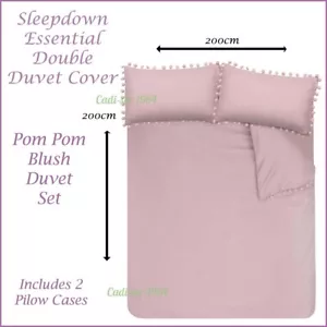 Sleepdown Blush Pink DOUBLE Duvet Cover Set NEW Soft Touch Pom Pom Bedding - Picture 1 of 24