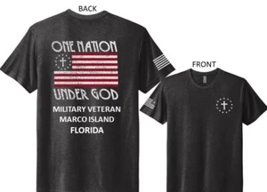 MARCO ISLAND-FLORIDA* MILITARY VETERAN*ONE NATION UNDER GOD *2-SIDED SHIRT - Picture 1 of 10