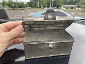 Antique Victorian Tin Box with a Hinged Lid, Latch, 6.5â€� Wide
