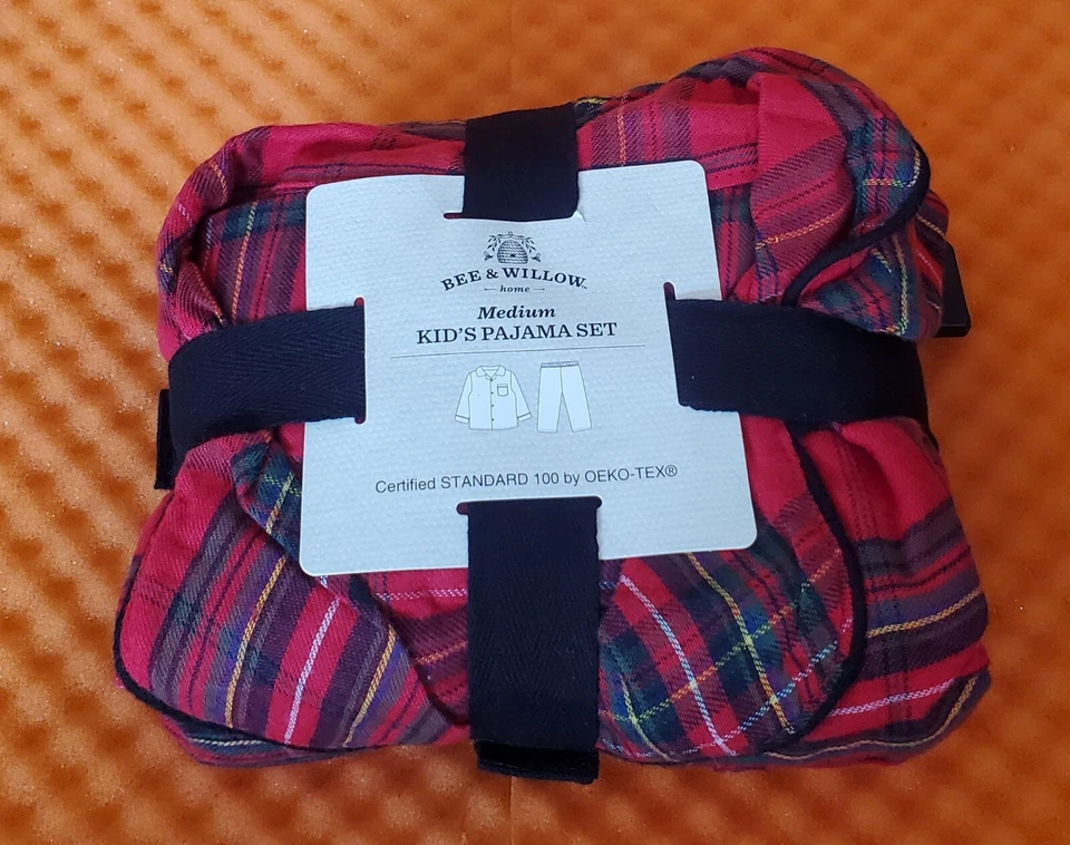 Kids Pajama PJ's Bee Willow 2-Piece Medium Jammies Set Red Plaid Loungware