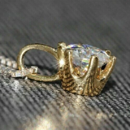 2Ct Round Cut VVS1/D Diamond Solitaire Pendant 14K Yellow Gold Finish Free Chain - Image 1 of 3