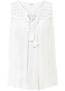 Top camicetta con ricamo forato taglia 38 bianco donna top estivo senza maniche nuovo - Foto 1 di 1