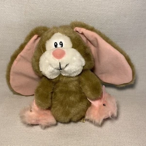Applause 1985 Langohren Hase Plüsch mit rosa Häschen Hausschuhe Vintage - Bild 1 von 8
