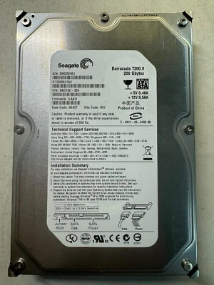 SEAGATE ST3200827AS 9BJ13E-304 200GB Firmware 3.AAH Date Code 06427 SATA 3.5" - Image 1 of 4