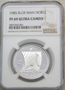 1985 ISLE OF MAN PLATINUM FULL NOBLE 1 OZ NGC PF 69 ULTRA CAMEO Proof #K40 - Picture 1 of 4