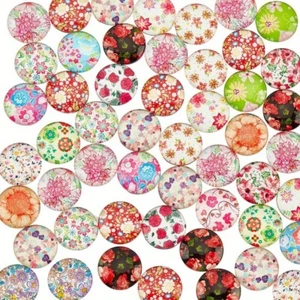 1Box about 50pcs Glass Cabochons Floral Printed Flatback Half Round/Dome Mixed - Picture 1 of 7