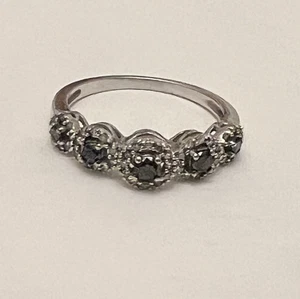 Anillo vintage de diamantes con zafiro de oro blanco de 10 k ZRWA talla 8 - Imagen 1 de 8