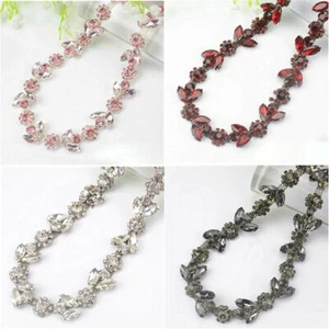 1Yd Kristall Strass Kette Blumen Band Nähen Borte Kanten DIY Dekoration Handwerk - Bild 1 von 11